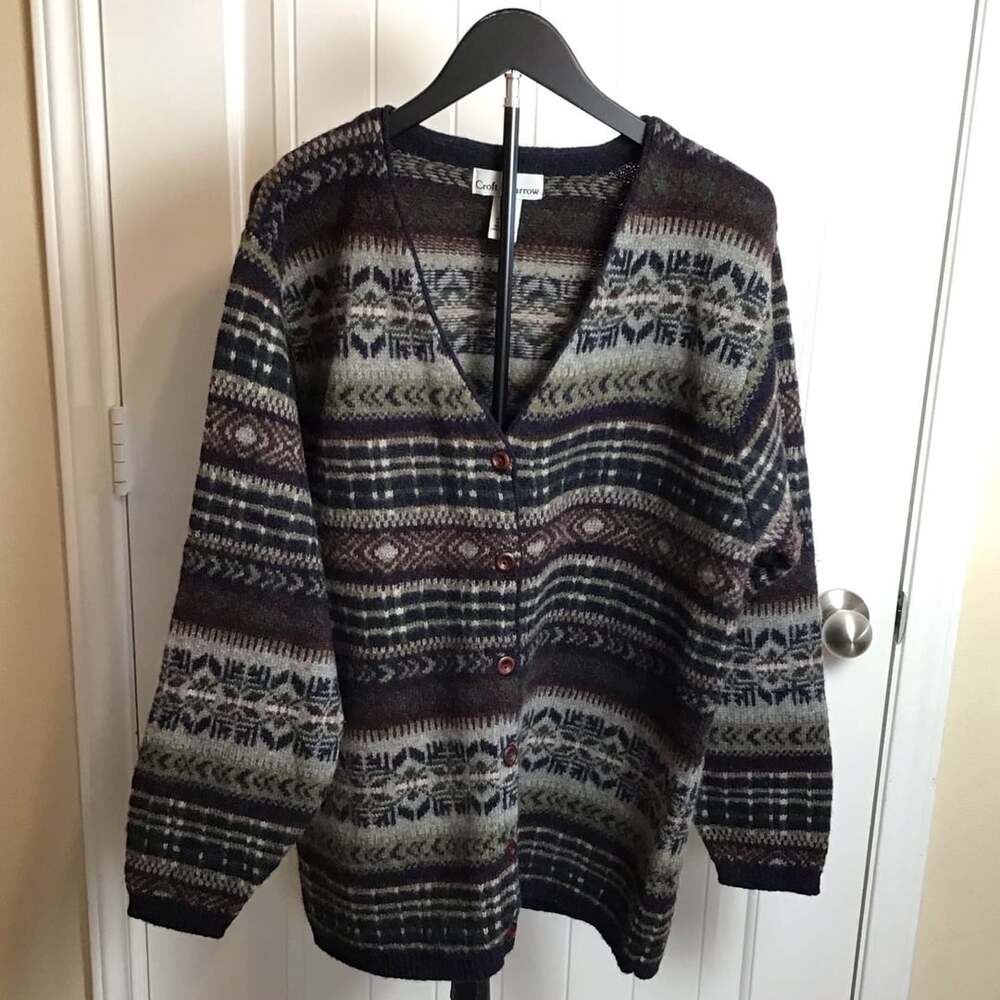 Croft & Barrow Wool Nordic Fair Isle Nordic Cardigan Sweater XL Cottagecore